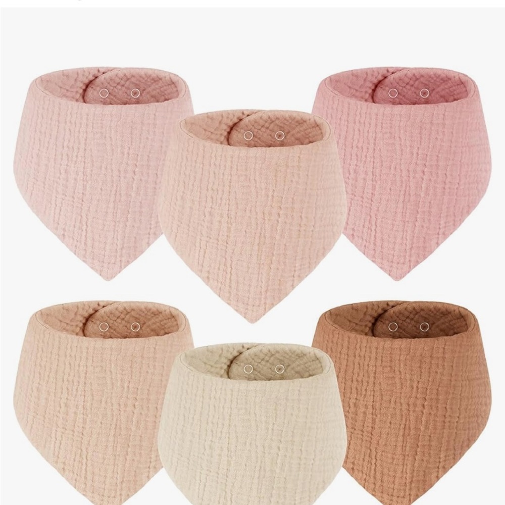 Set of 6 Muslin Baby Bandana Bibs in Pink, Cream, and Brown
